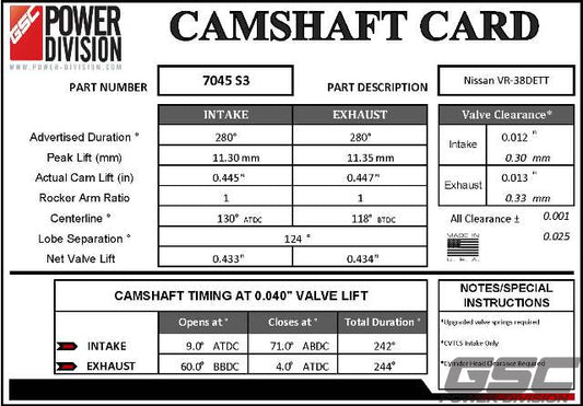 GSC Power Billet Stage 3 VR38 Camshafts